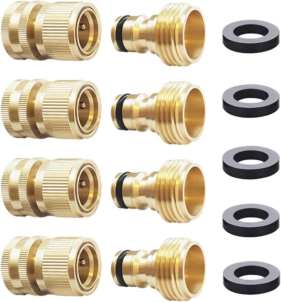 HQMPC Garden Hose Quick Connect Solid Brass Quick Connector Garden Hose Fitting Water Hose Connectors Garden Hose Disconnect 3/4 inch GHT