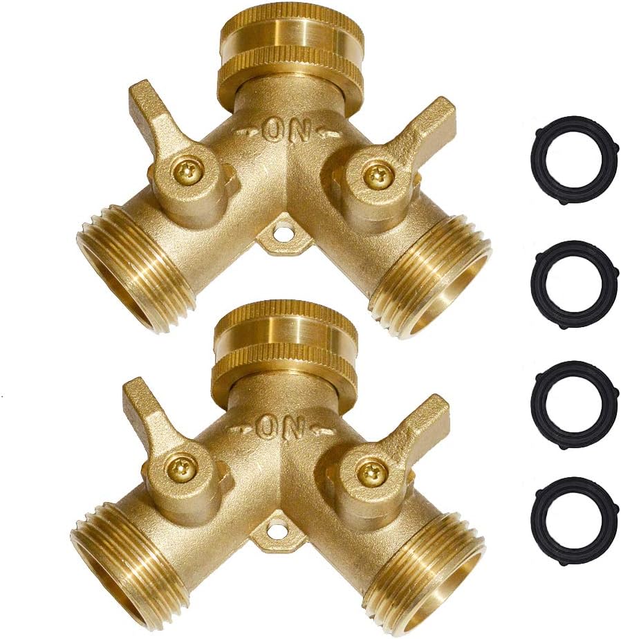 HQMPC 2 Way Garden Hose Y Valve Brass Hose Splitter Hose Y Valve Connectors Garden Hose Adapter 3/4"GHT Thread Extra 4 Pressure washers