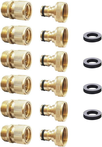 HQMPC Garden Hose Quick Connect Solid Brass Quick Connector Garden Hose Fitting 3/4 inch GHT