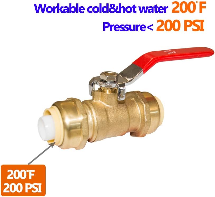 HQMPC Push-Fit Full Port Ball Valve Pex Push Ball Valve Water Shut Off Valve Plubing Pex Push In Ball Valve Push-to-Connect, PEX, Copper, CPVC, 1/2"