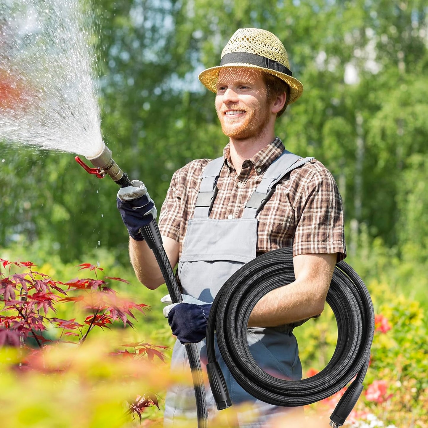 HQMPC Garden Hose 5/8"IDx30' Hose Light Weight Durable Non Kinking Water Hose Feamle Swivel Grip With Brass Hose Fittings 30 FEET (Black)