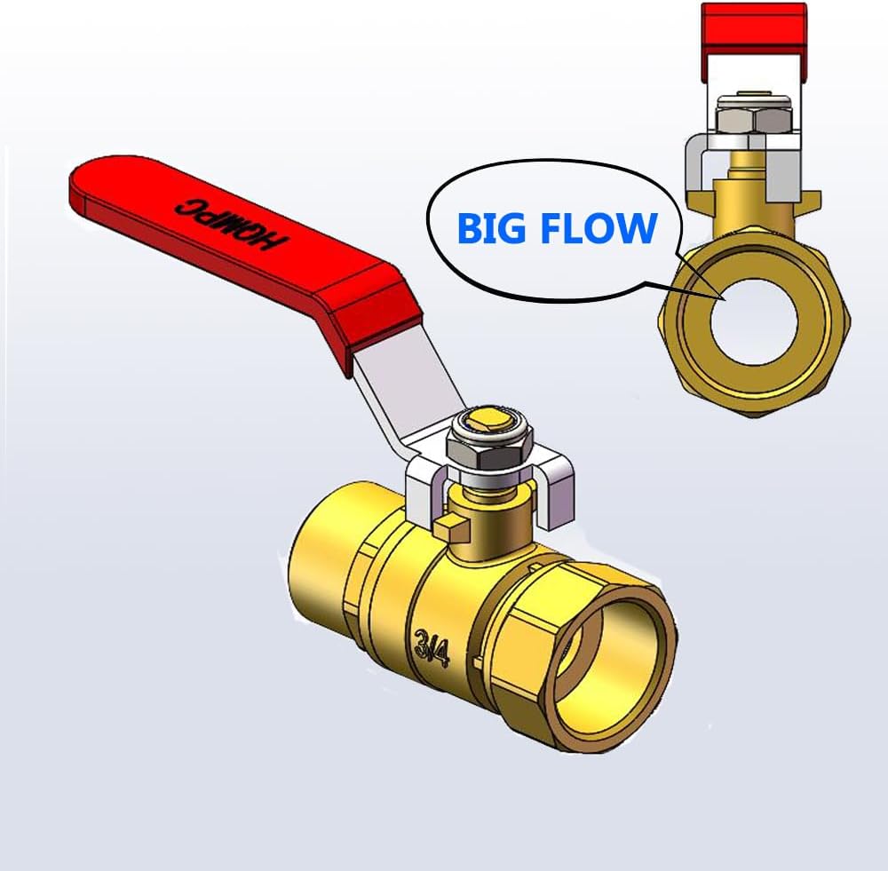 HQMPC Garden Hose Shut Off Valve Ball Valve 3/4" GHT Water Hose Shut Turn Off Valve Heavy Duty Hose On Off Valve Brass Shut Off Valve Hose Ball Valve 1Pc Long Handle