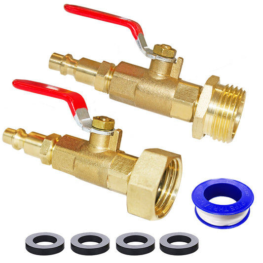 HQMPC RV Winterize Adapter Winterize Blowout Adapter 1/4" Quick Connect Plug With 3/4"Female and Male GHT Ball Valve Winterize Blowing Out Valve For RV, boat, camper, cabins