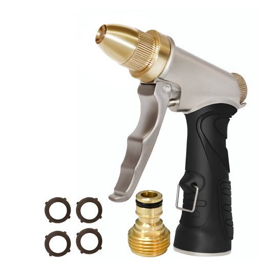 HQMPC Garden Hose Nozzle Metal Hose Spray Nozzle High Pressure Water Hose Nozzle Brass Head Hose Nozzle Spray Nozzle For Hose Watering Car Washing With 1 Pcs Male Quick Connectors and 4Pcs Washer