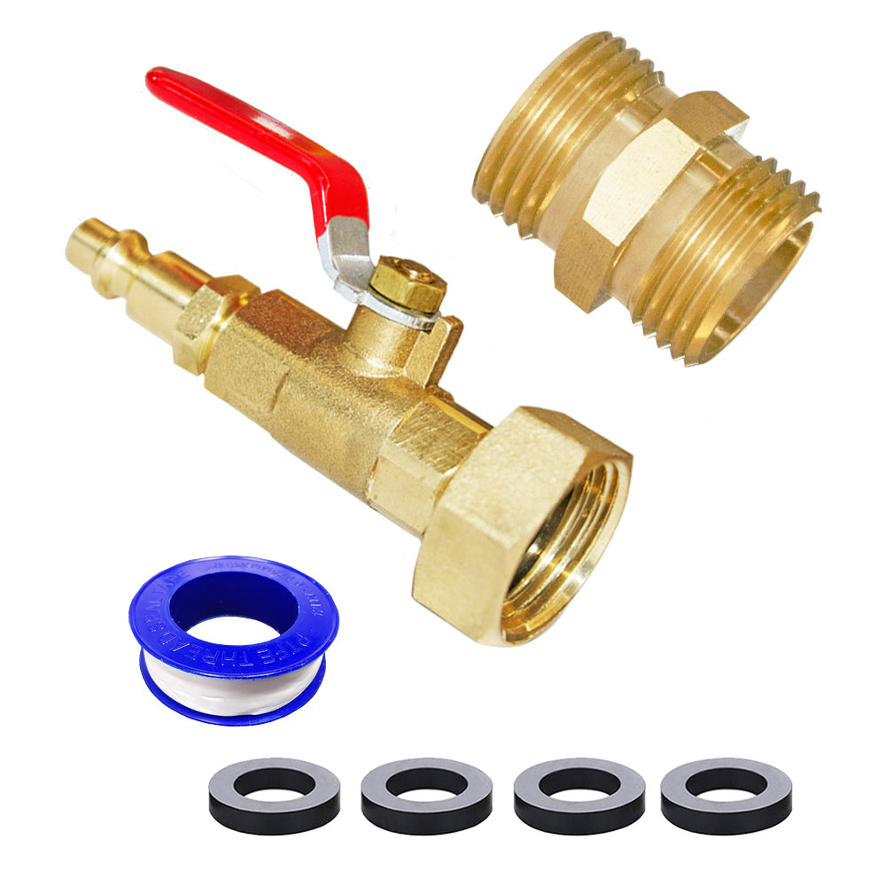 HQMPC RV Winterize Adapter Blowout Adapter 1/4" Quick Connect Plug With 3/4" GHT Female and 1 Male Nipple Ball Valve Blowing Out Valve For RV, RV, travel trailer, boat, camper, cabins