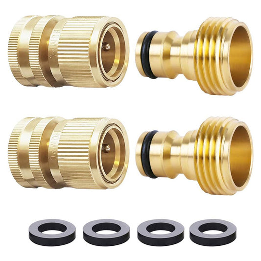HQMPC Garden Hose Quick Connect Solid Brass Quick Connector Garden Hose Fitting Water Hose Connectors Garden Hose Disconnect 3/4 inch GHT