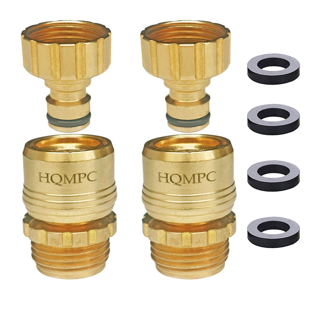 HQMPC Garden Hose Quick Connect No Pb Solid Brass Quick Connector Garden Hose Fitting 3/4 inch GHT