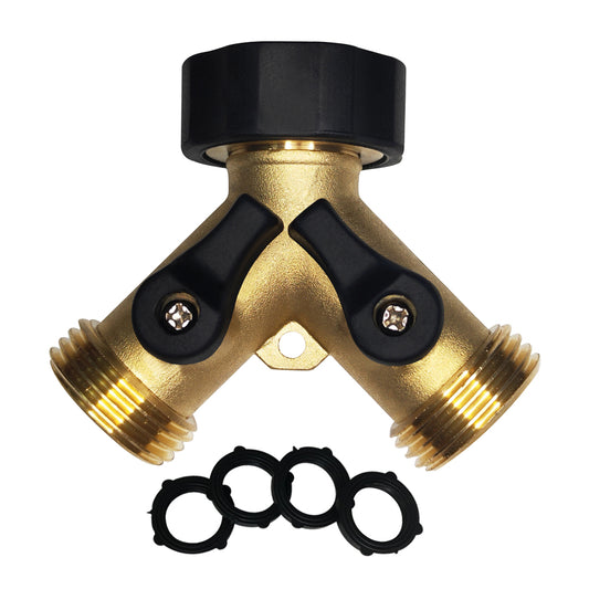 HQMPC Garden Hose Y Splitter Garden Hose Splitter 2 Way Faucet Splitter 3/4"Female &2 Male 3/4" GHT