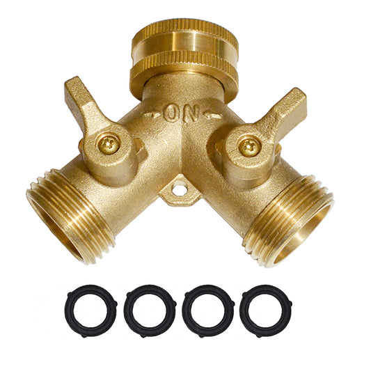 HQMPC 2 Way Garden Hose Y Valve Brass Hose Splitter Hose Y Valve Connectors Garden Hose Adapter 3/4"GHT Thread Extra 4 Pressure washers