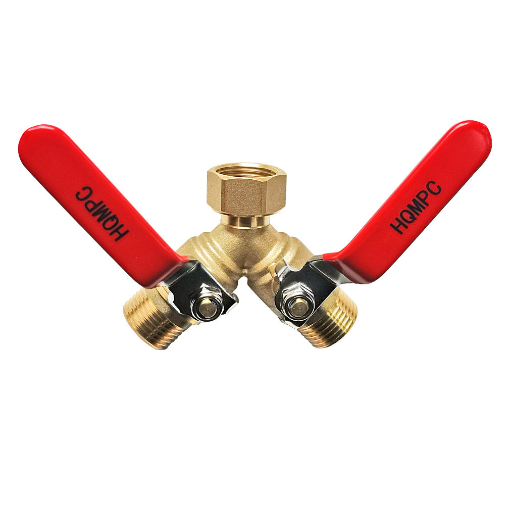 HQMPC Garden Hose Y Valve Hose Splitter Brass Hose Splitter with Solid Brass Handle Garden Hose Adapter 2 Way Y Valve 3/4" GHT Thread