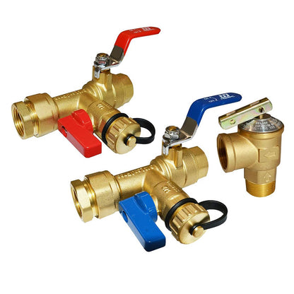 HQMPC Tankless Water Heater Isolation Valves Tankless Water Heater Flush Kit Tankless Valve Kit 3/4" NPT, Including 1 Valve For Hot water,1 Valve For Cold Water, 1 Pressure Relief Valve