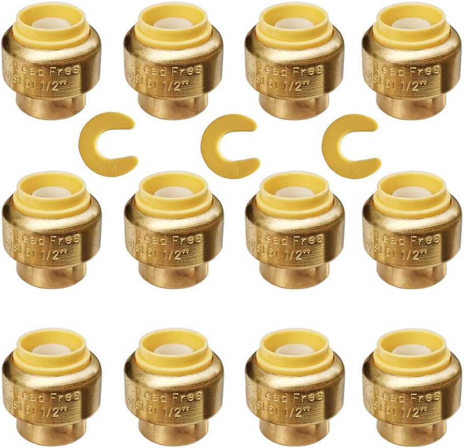 HQMPC 1/2" Push Fit PEX End Cap, Push-to-Connect Brass Plumbing Fittings No Lead Brass Plumbing Fittings with Disconnect Clip for Copper, CPVC