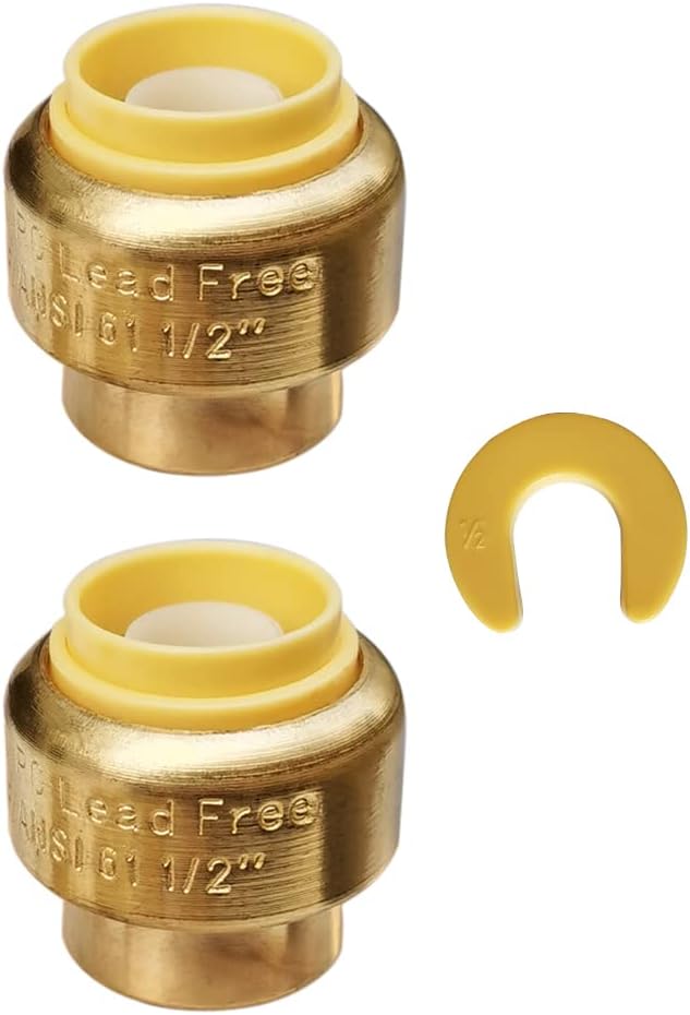 HQMPC 1/2" Push Fit PEX End Cap, Push-to-Connect Brass Plumbing Fittings No Lead Brass Plumbing Fittings with Disconnect Clip for Copper, CPVC