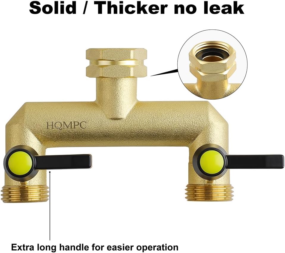 HQMPC 2 Way Hose Splitter Spigot Splitter 2 Way Hose Splitter 2 Way Heavy Duty Water Splitter Outdoor 2 Way Water Splitter 2 Way Strong HEX Nut Connect 3/4" GHT