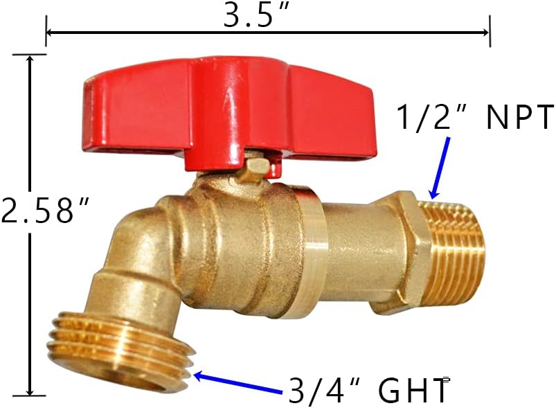 HQMPC Outdoor Spigot Garden Hose Connect faucet Shut Off Valve No Lead Brass Stop Valve 1/2" MNPT Connect 3/4" GHT Outlet