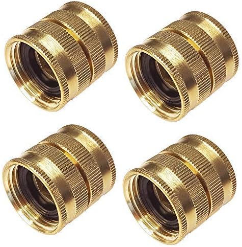 HQMPC Double Female Swivel Hose Connectors Brass Garden Hose Adapters 3/4 Inch GHT 4 Pieces