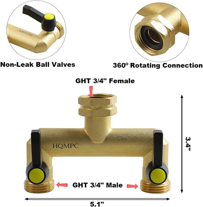 HQMPC 2 Way Hose Splitter Spigot Splitter 2 Way Hose Splitter 2 Way Heavy Duty Water Splitter Outdoor 2 Way Water Splitter 2 Way Strong HEX Nut Connect 3/4" GHT