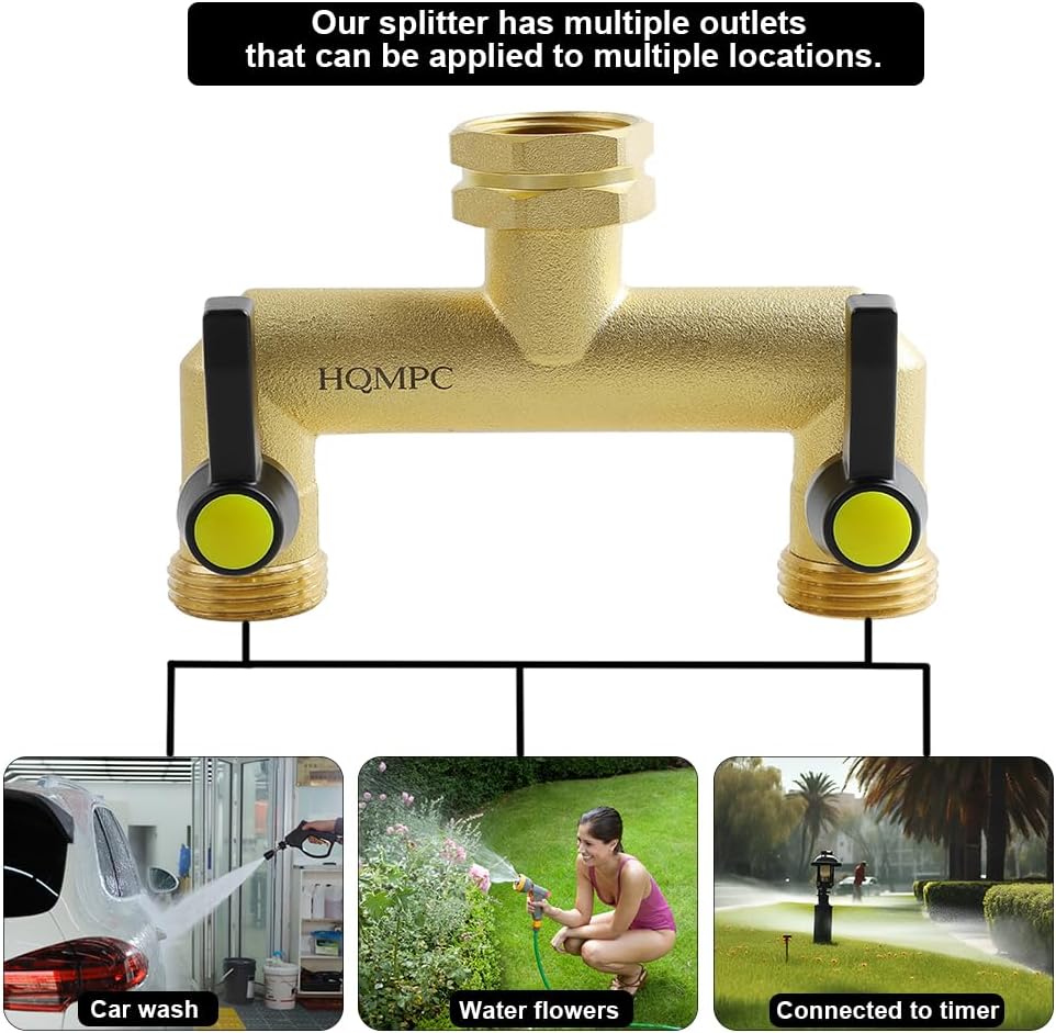 HQMPC 2 Way Hose Splitter Spigot Splitter 2 Way Hose Splitter 2 Way Heavy Duty Water Splitter Outdoor 2 Way Water Splitter 2 Way Strong HEX Nut Connect 3/4" GHT