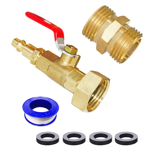 HQMPC RV Winterize Adapter Blowout Adapter 1/4" Quick Connect Plug With 3/4" GHT Female and 1 Male Nipple Ball Valve Blowing Out Valve For RV, RV, travel trailer, boat, camper, cabins